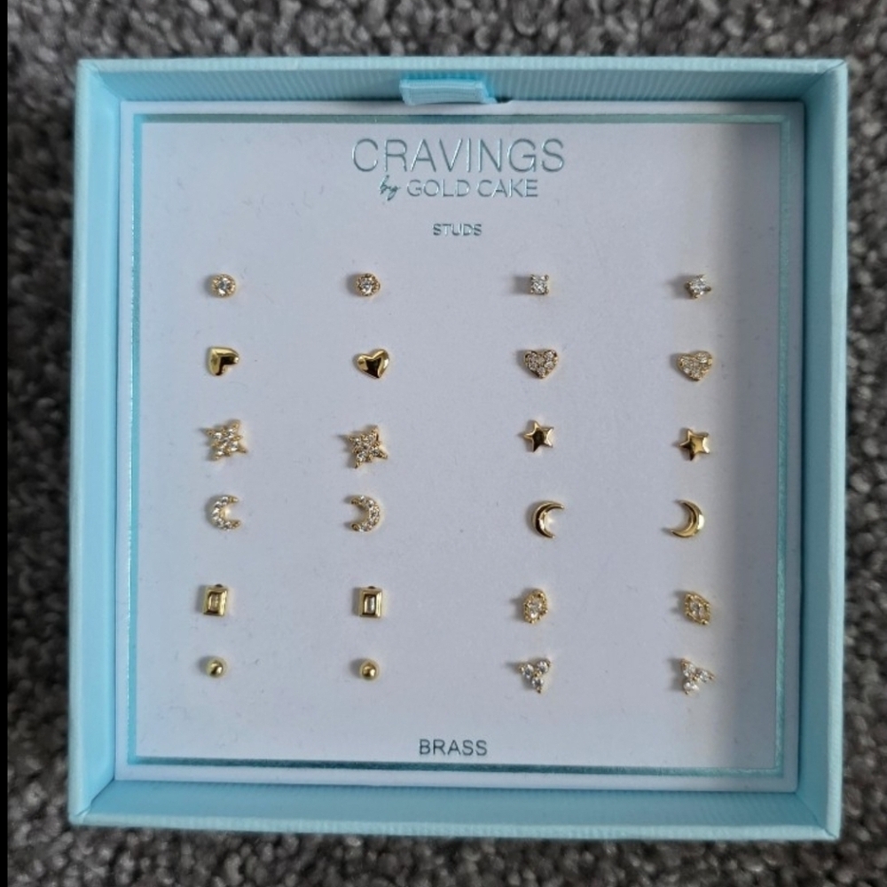 GOLD CAKE Brass Mini Stud Earrings- 12 Pairs